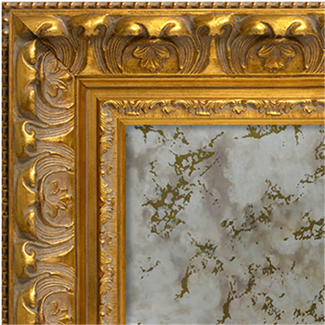 AM1915-90-07 Framed Antiqued Mirror - Ornate Gold Frame with Gold Vein Antiqued Mirror