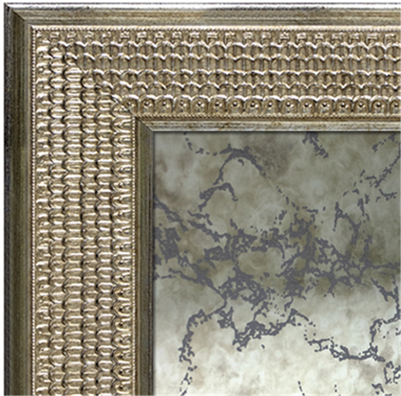 AM1934-90-8 Antique Silver Grillwork Gilded Panel - Silver Vein Antiqued Mirror