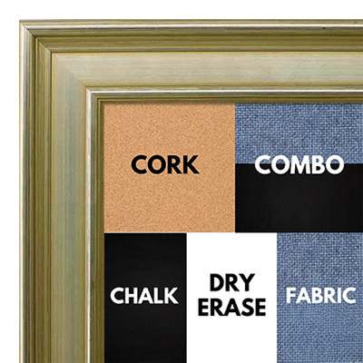 BB1966-4 Medium Distressed Silver 1 9/16" Wide Custom Mirror- Cork, Chalk, Dry Erase