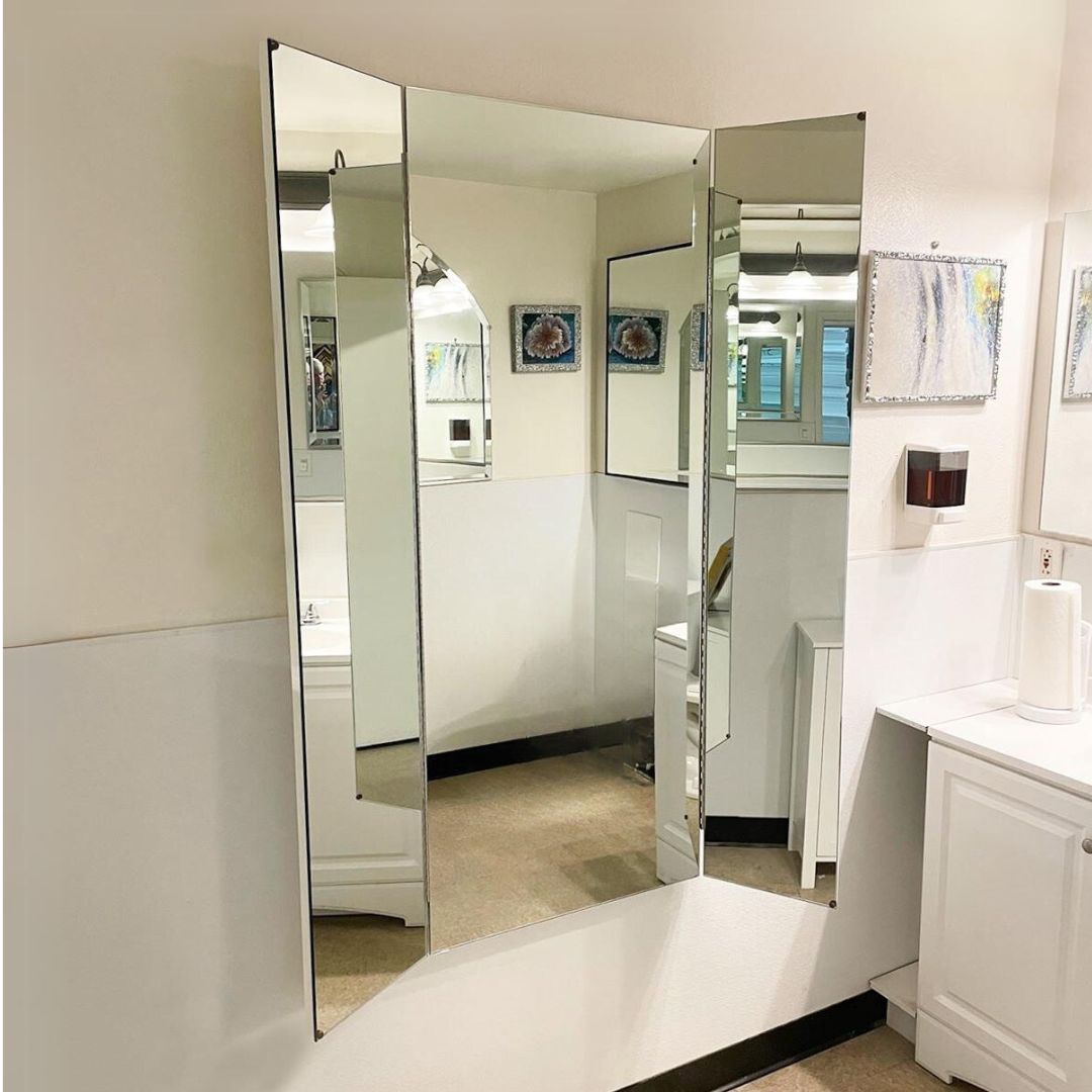 WM1003 Blocked Wall Mounted 3 Panel Dressing Mirror Full Mirror Glass Exposure