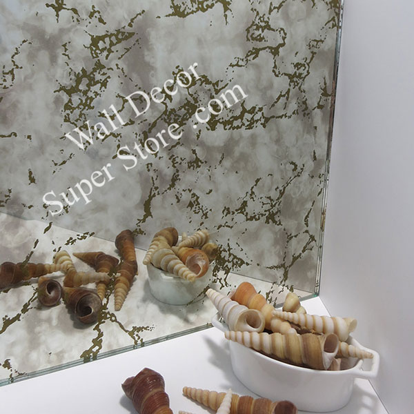 AM90-7 Custom Cut Gold Vein Antiqued Mirror - Frameless Antiqued Mirror Glass - Flat Polished Edge