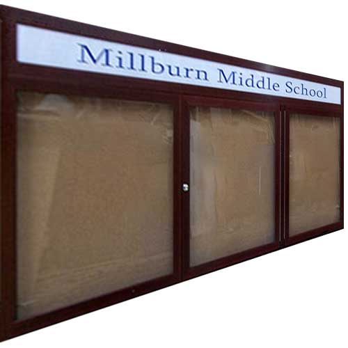 BBC208-3 Doors Enclosed Bulletin Board with Header 