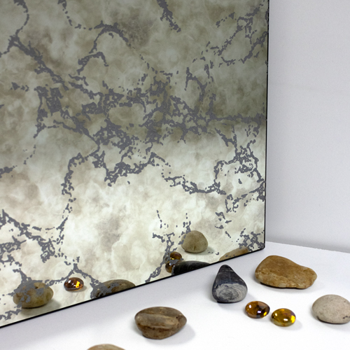 AM90-8 Custom Cut Silver Vein Antiqued Mirror - Frameless Antiqued Mirror Glass - Flat Polished Edge