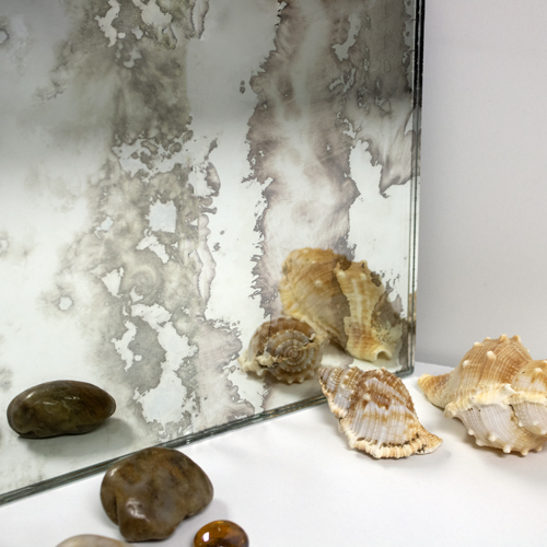 AM90-9 Custom Cut Running Water Antique Mirror - Frameless Antiqued Mirror Glass - Flat Polished Edge