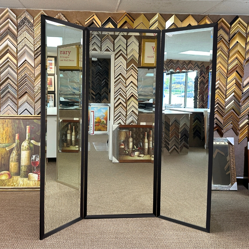 WM1001-1 Black Frame Value Price Three Panel Wardrobe Dressing Mirror