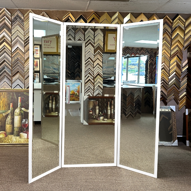 WM1001-2 White Frame Value Price Three Panel Wardrobe Dressing Mirror